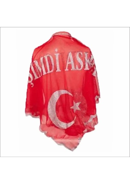Kırmızı Renk ''o Şimdi Asker'' Yazılı, Pullu Kına Örtüsü Eldivenli, (Üçgen Şeklinde) rengi ;kırmızı