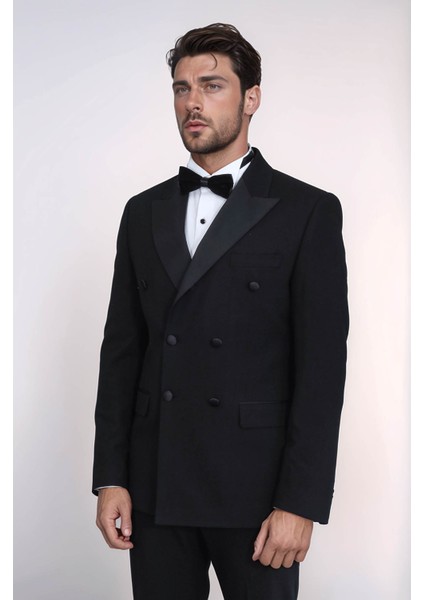 Saten Yaka Slim Fit Kruvaze Siyah Smokin Takım Elbise – Wessi indirimleri