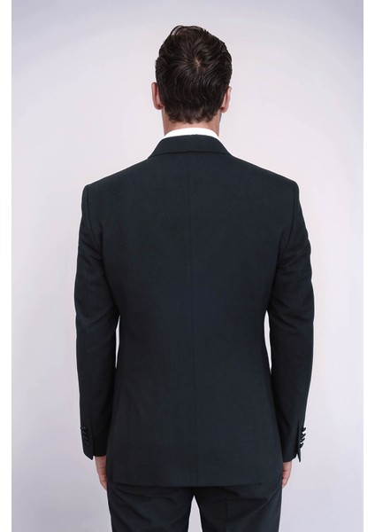 Saten Yaka Slim Fit Kruvaze Siyah Smokin Takım Elbise – Wessi