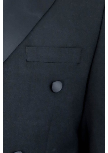 Saten Yaka Slim Fit Kruvaze Siyah Smokin Takım Elbise – Wessi