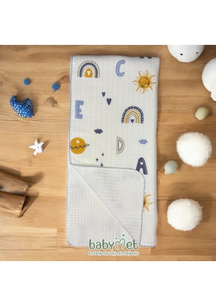 Pamuk Çift Taraflı Müslin ve Pike Bebek Battaniyesi Abc Desen fiyatları