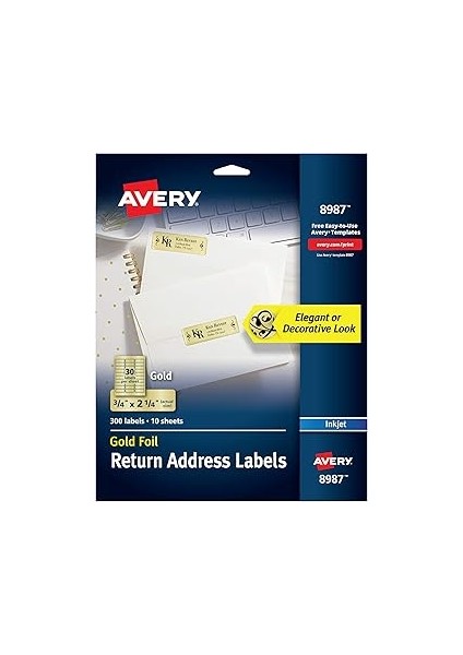 Avery Altın Folyo Posta Etiket Mürekkep Püskürtmeli Baskı, 1,9 x 5,7 Cm, 300 Adet (8987)