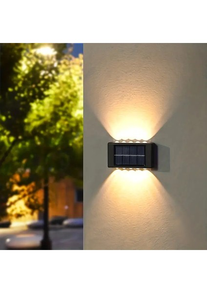 2 Adet 10 Ledli Solar Bahçe Dış Mekan Duvar Aydınlatması Güneş Enerjili Çift Taraflı LED Aplik Set modelleri
