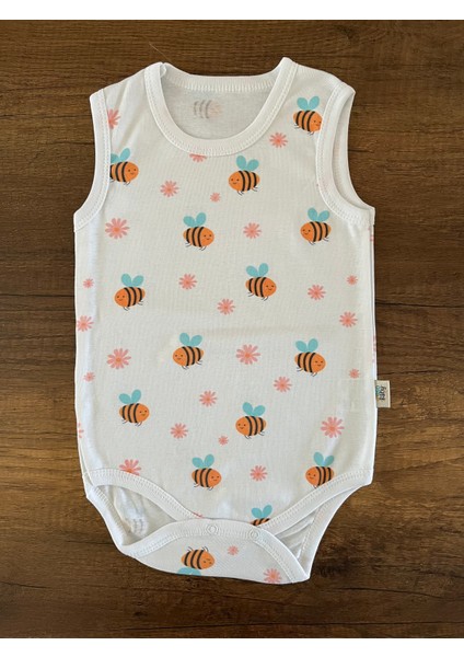 1 Adet Kolsuz Kız Erkek Bebek Badi Body Zıbın Alttan Çıtçıtlı Bisiklet Yaka Yenidoğan Arı Desen