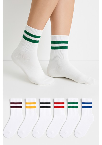 6'lı Çizgili Unisex Pamuklu Tenis Kolej Çorap