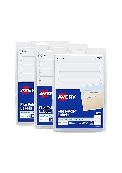 Avery 4" x 6" Sayfalarda Kolay Soyulabilir Dosya Klasörü Etiketleri, 2/3" x 3-7/16", Beyaz, 3 Paket