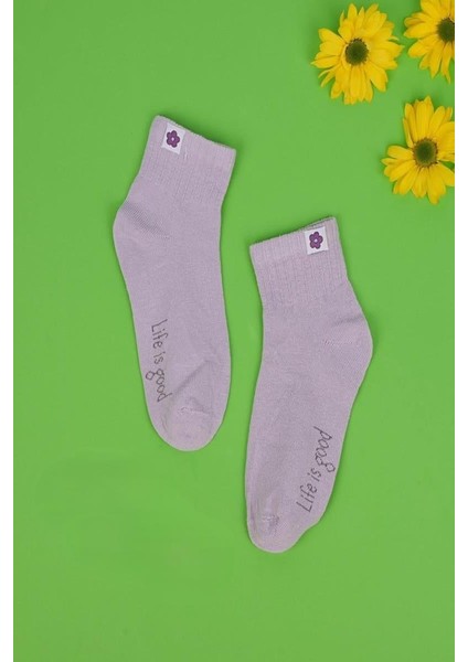 3'lü Kız Çocuk Basic Lila Sarı Beyaz Soket Çorap