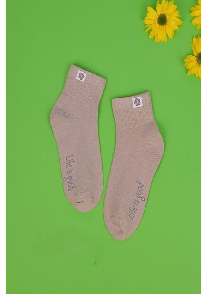 3'lü Kız Çocuk Basic Bej Pembe Beyaz Soket Çorap