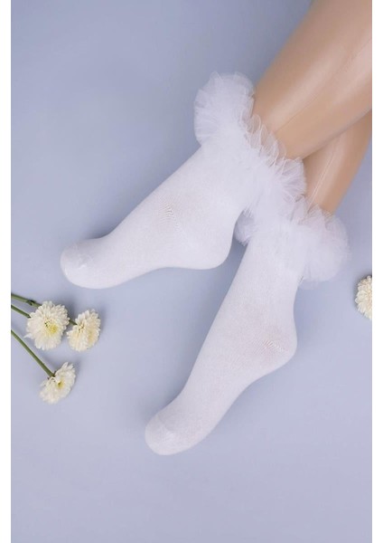 1'li Kız Çocuk Fırfır Detaylı Beyaz Soket Çorap fiyatları