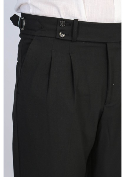 Siyah Çift Pileli Tokalı Yüksek Bel Slim Fit Pantolon – Wessi fiyatları