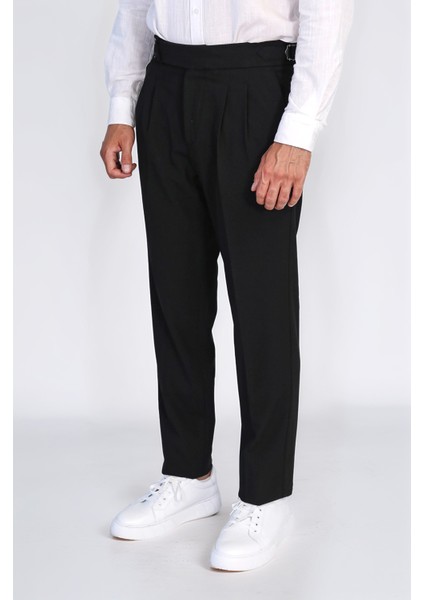 Siyah Çift Pileli Tokalı Yüksek Bel Slim Fit Pantolon – Wessi fırsatları