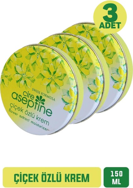 Cire Aseptine Çiçek Özlü Krem Klasik Teneke Kutu 150 ml 3 Adet