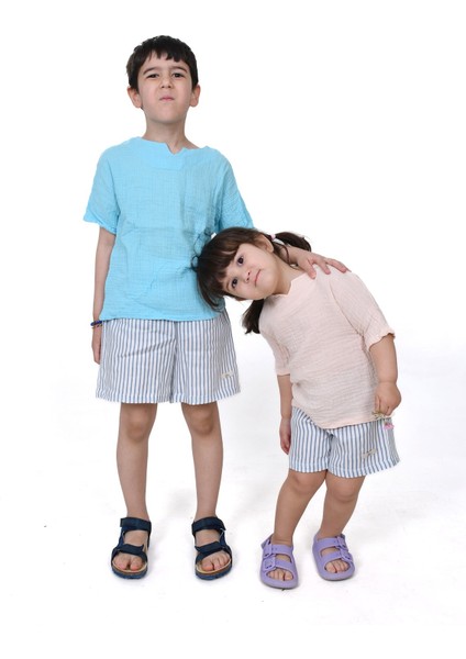 Çift Kat Müslin Çizgili Şort fiyatları