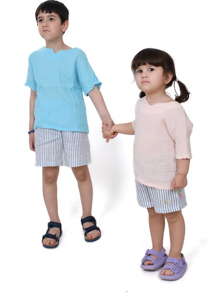 Çift Kat Müslin Çizgili Şort indirimleri