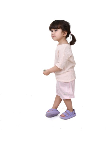 Çift Kat Müslin Çizgili Şort