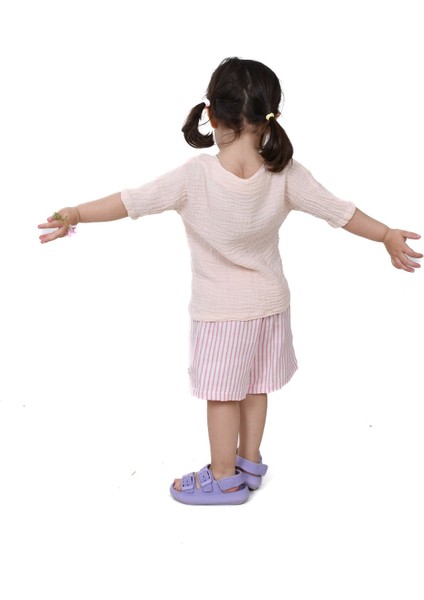 Çift Kat Müslin Çizgili Şort