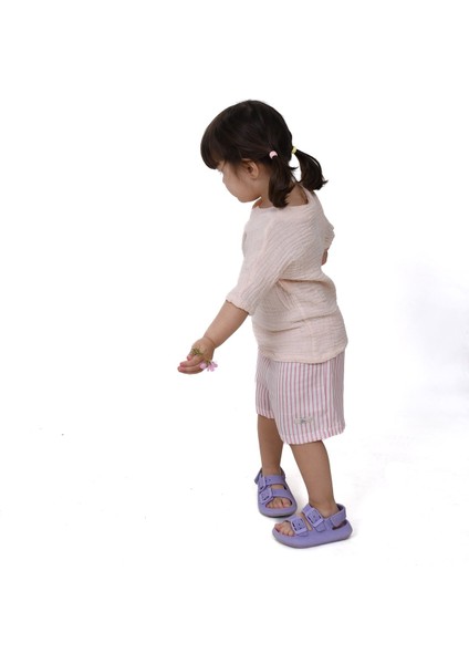 Çift Kat Müslin Çizgili Şort