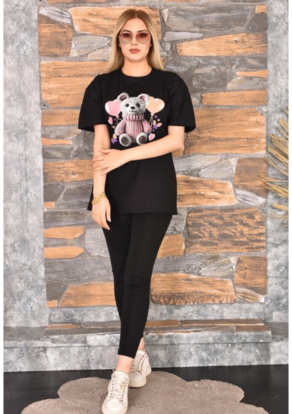 2 Adet Özel Baskılı Oversize Kadın T-Shirt Bisiklet Yaka fırsatları