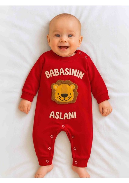 %100 Pamuklu Babasının Aslanı Yazılı Bebek Tulumu