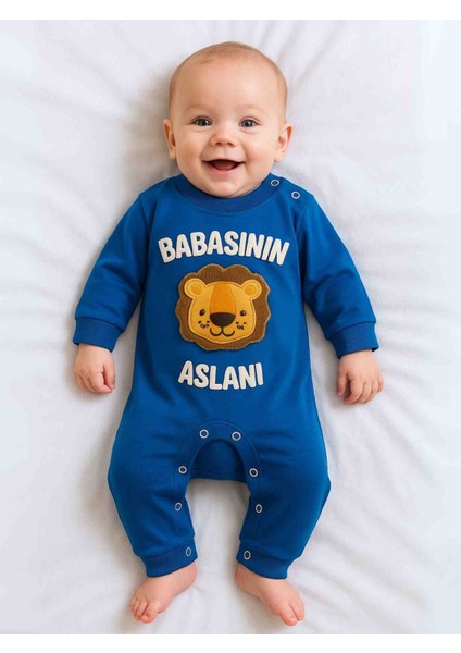 %100 Pamuklu Babasının Aslanı Yazılı Bebek Tulumu