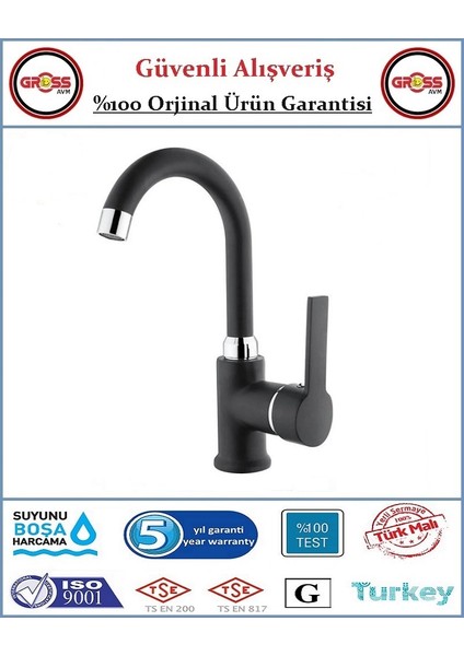 Uzay Gökkuşağı Lavabo Bataryası - 40'lık Kartuş - 5 Yıl Garanti - Orjinal Ürün - Siyah