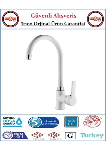 Uzay Gökkuşağı Mutfak Evye Bataryası - 40'lık Kartuş - 5 Yıl Garanti - Orjinal Ürün - Beyaz