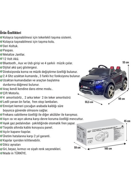 Pandamkee Akülü Araba 12 Volt Uzaktan Kumandalı Raptor Gt Deri Koltuk indirimleri