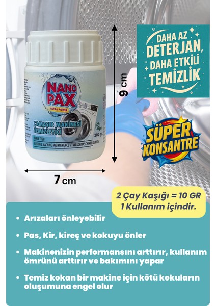 Çamaşır Makinesi Temizleyici Tozu Ultra Konsantre - 200GR (20 x 10GR)