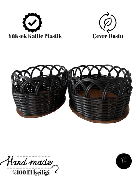 Siyah Oval Sepet Seti - 2'li | %100 El Işçiliği & Yerli Üretim indirimleri