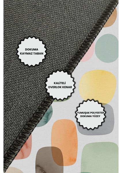 Geometrik Desenli Pastel Renkli Halı Dijital Baskılı Dokuma Kaymaz Tabanlı Yıkanabilir Antialerjik Banyo Halısı