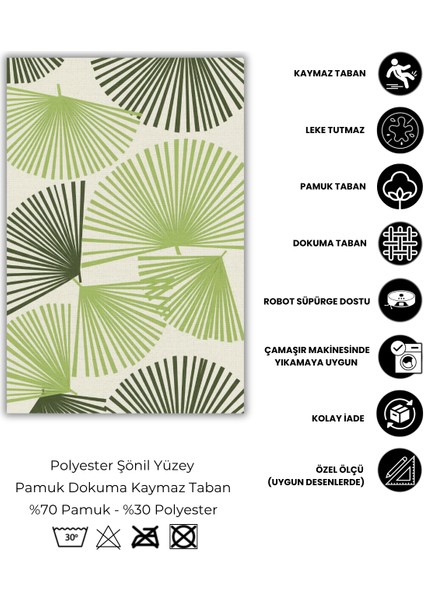 Palmiye Yaprağı Desenli Yeşil Dijital Baskılı Dokuma Kaymaz Tabanlı Yıkanabilir Antialerjik Banyo Halısı fırsatları