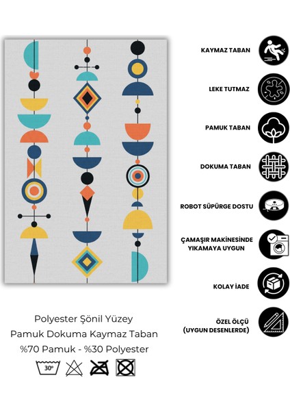 Renkli Bohem Geometrik Desenli Halı Dijital Baskılı Dokuma Kaymaz Tabanlı Yıkanabilir Antialerjik Oturma Odası Halısı