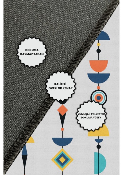 Renkli Bohem Geometrik Desenli Halı Dijital Baskılı Dokuma Kaymaz Tabanlı Yıkanabilir Antialerjik Oturma Odası Halısı