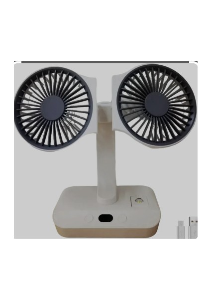 Çift Başlı Taşınabilir USB Şarjlı Fan, LED Gece Lambası ve 5000MAH Pil ile Uzun Çalışma Süresi, Ayarlanabilir Hız ve 270° Dönebilir Kafalar, Ev, Ofis, Kamp Için Ideal (CZ-01X - Beyaz)