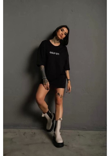 Kadın Sırt Golf Gtı Baskılı Oversize T-Shirt - Siyah fiyatları