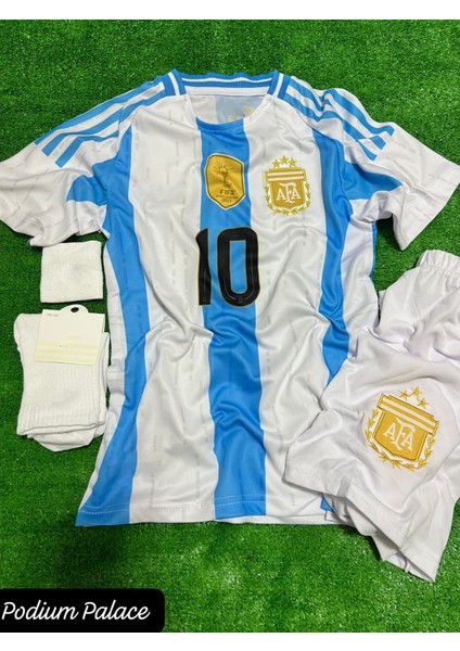 L.i.o.n.el. Messi Arjantin 2024/25 Sezon Çocuk Forması Şort Çorap Bileklik 4'lü Seti
