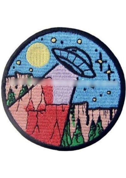 Cırt Bantlı Ufo Uzay Nakış Işleme Arma Patch 8×8 cm