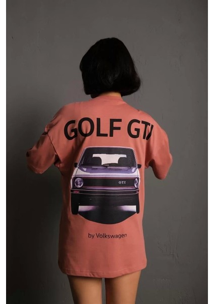 Kadın Sırt Golf Gtı Baskılı Oversize T-Shirt - Gül Kurusu modelleri