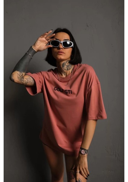 Kadın Sırt Golf Gtı Baskılı Oversize T-Shirt - Gül Kurusu indirimleri