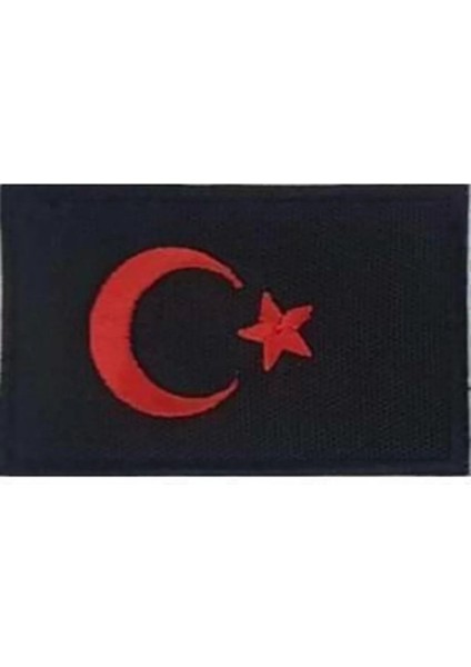 Türk Bayrağı Siyah Kırmızı Nakış Işleme 8/5 cm