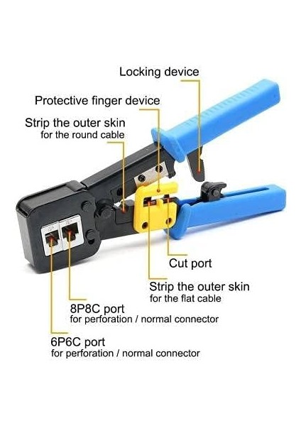 Yeni Nesil Pense + Test Cihazı + Kablo Soyucu + 100 Adet Yeni Nesil Delikli Ez RJ45 + Krone Bıçağı Ethernet Bakım Kiti