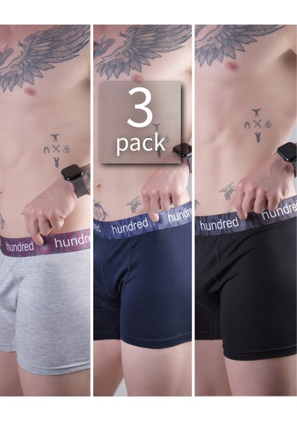 Erkek 3'lü Kutulu Premium Pamuklu Boxer (Siyah-Lacivert-Gri)