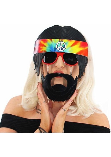 Siyah Saçlı Bandana Hippi Parti Gözlüğü