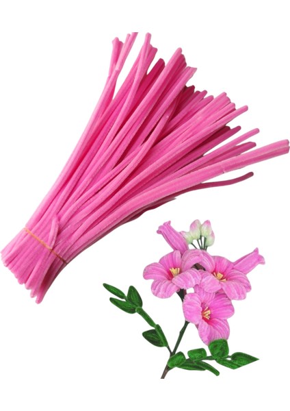 50 Adet Barbie Pembe Şönil, Eğitici Şönil Seti, Yoğun Tüylü Tel, 30 cm