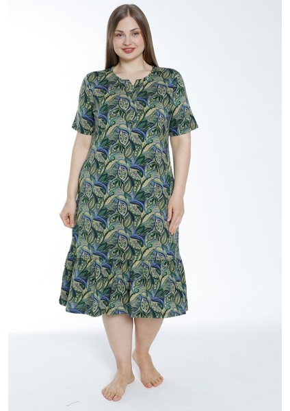 Kadın Büyük Beden Düğmeli Cepli Pamuklu Kısa Kollu Elbise