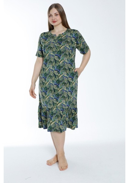 Kadın Büyük Beden Düğmeli Cepli Pamuklu Kısa Kollu Elbise modelleri