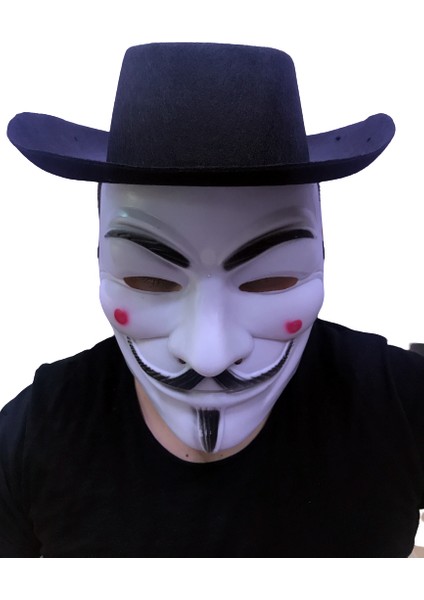 Siyah Renkli Delikli Boy Vendetta Şapkası ve Vendetta Maskesi fiyatları