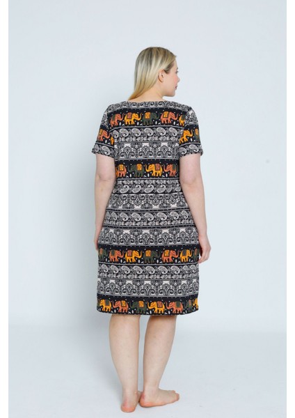 Desenli Kadın Büyük Beden Kısa Kollu Pamuklu Elbise fırsatları