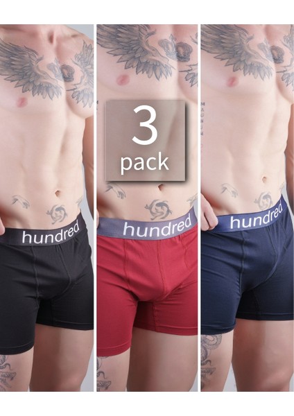Erkek 3'lü Kutulu Premium Pamuklu Boxer (Siyah-Lacivert-Bordo)