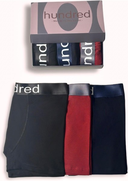 Erkek 3'lü Kutulu Premium Pamuklu Boxer (Siyah-Lacivert-Bordo) fiyatları